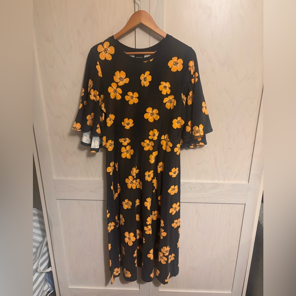 Who What Wear Black Dress with Orange Floral Pattern